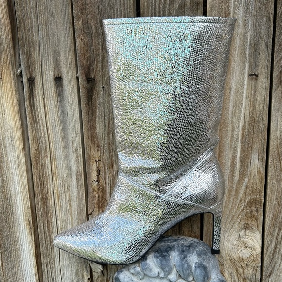NWT All Saints Orlana Pointed Toe Boot Silver 37